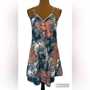 Blue Print Midi Dress, Size Large